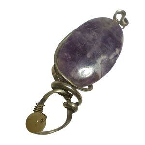 Handmade 1.75" Amethyst Wire Wrapped Pendant With Yellow Accent Bead